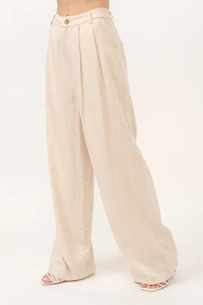 And The Why High-Rise Wide Leg Linen Pants - Be Juliet