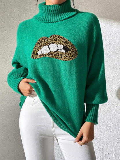 Lip Turtleneck Long Sleeve Sweater - Be Juliet