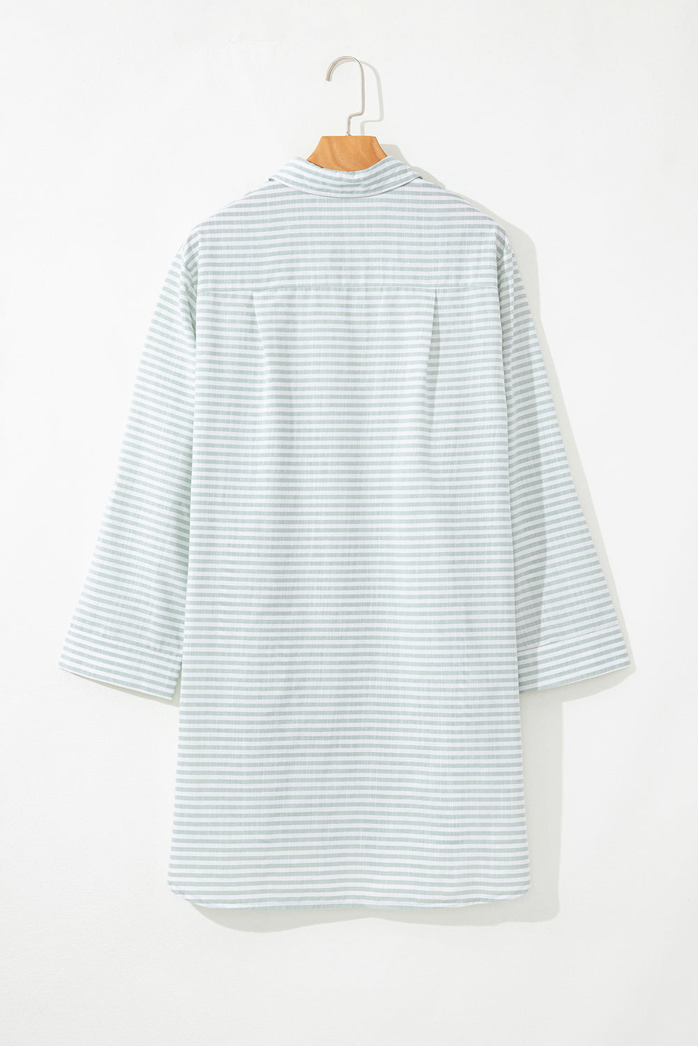 Stripe Collared V-Neck Chest Pocket Swim Cover Up - White Stripe, back hanger product shot - Be Juliet