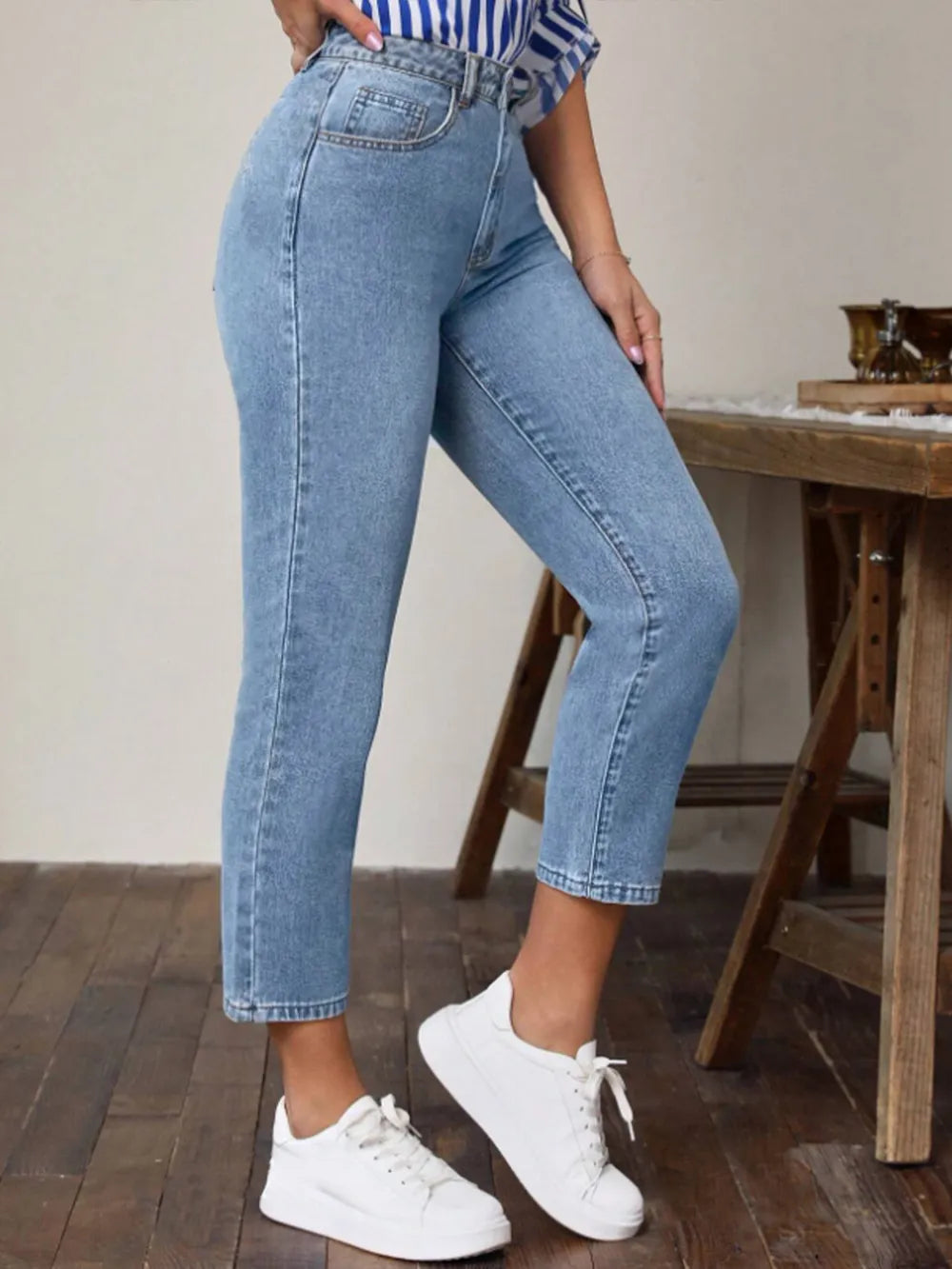 Sabine High-Waist Straight Leg Jeans – Classic Blue - Be Juliet
