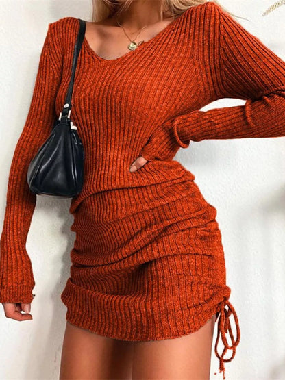 Elara Ribbed Knit Drawstring Bodycon Sweater Dress — Plus Size - Be Juliet