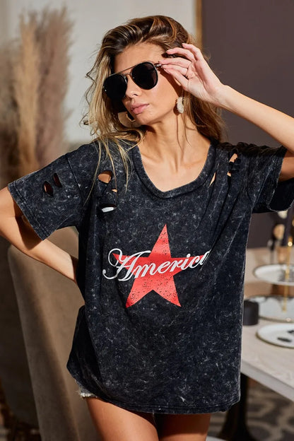 BiBi Laser-Cut Mineral Washed Jersey Tee – Americana Edition - Be Juliet