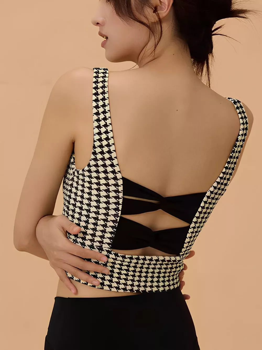 Crisscross Back Houndstooth Active Bra - Be Juliet