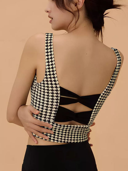 Crisscross Back Houndstooth Active Bra - Be Juliet