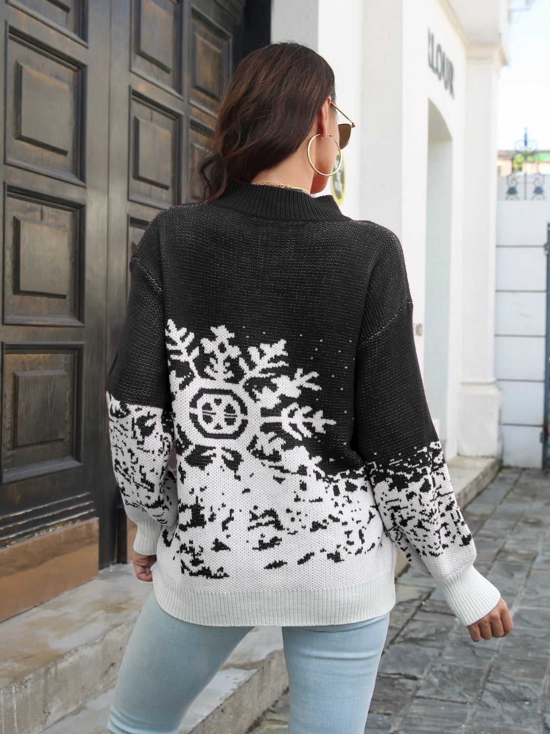 Snowflake Pattern Mock Neck Sweater - Be Juliet