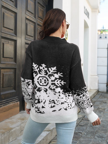 Snowflake Pattern Mock Neck Sweater - Be Juliet