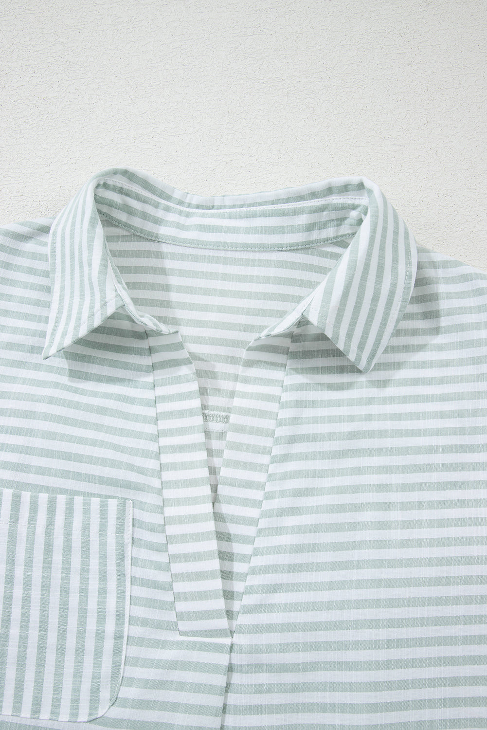 Stripe Collared V-Neck Chest Pocket Swim Cover Up - White Stripe, neckline and chest pocket detail - Be Juliet