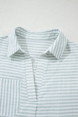 Stripe Collared V-Neck Chest Pocket Swim Cover Up
