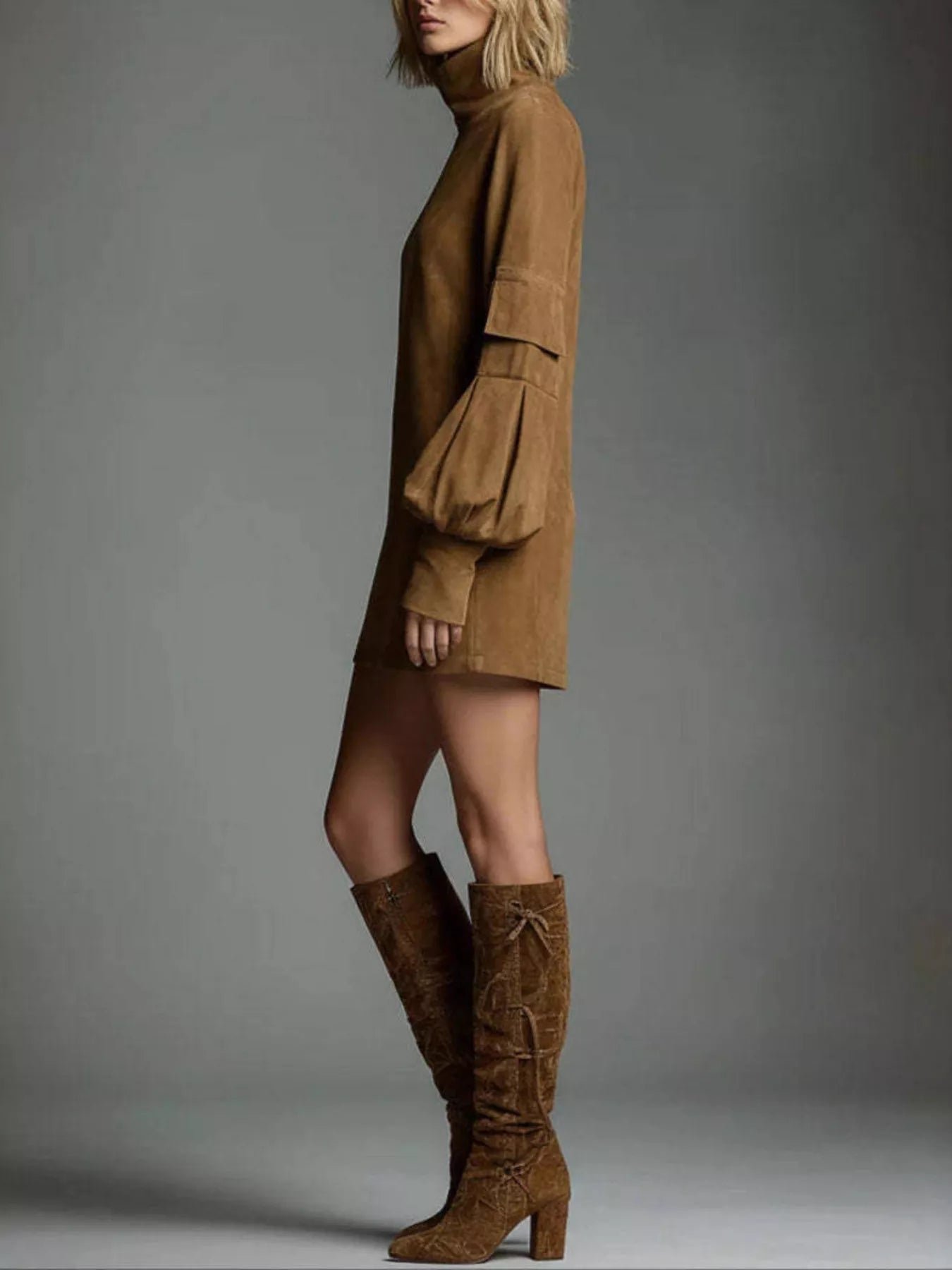 Élise Turtleneck Lantern Sleeve Mini Dress - Be Juliet
