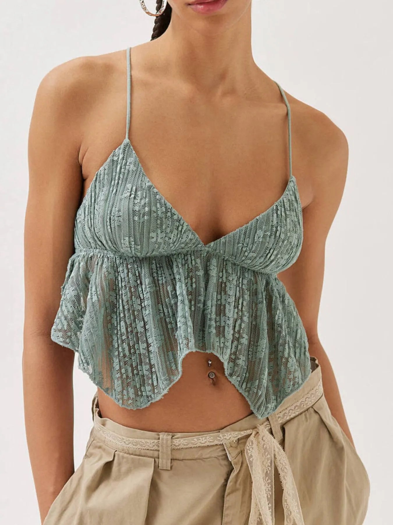 Amber Lace Cropped Cami with Flowy Hem - Be Juliet