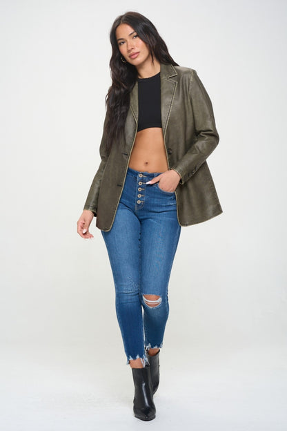 Coalition LA Single-Breasted Vegan Leather Blazer - Be Juliet