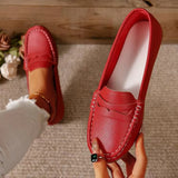 PU Leather Round Toe Flat Slip-Ons