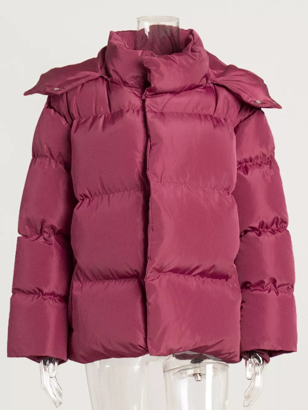 Pocketed Zip Up Hooded Puffer Jacket - Be Juliet