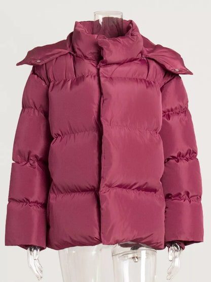 Pocketed Zip Up Hooded Puffer Jacket - Be Juliet