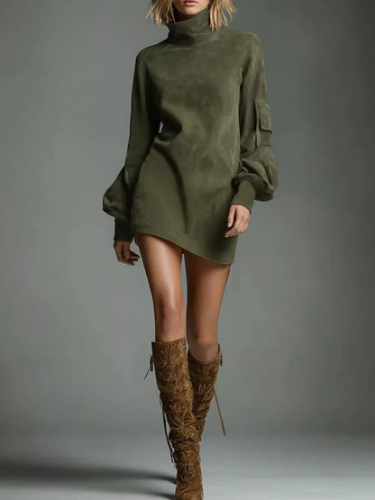 Élise Turtleneck Lantern Sleeve Mini Dress - Be Juliet