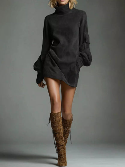 Élise Turtleneck Lantern Sleeve Mini Dress - Be Juliet