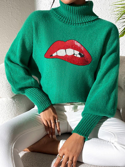 Lip Turtleneck Long Sleeve Sweater - Be Juliet