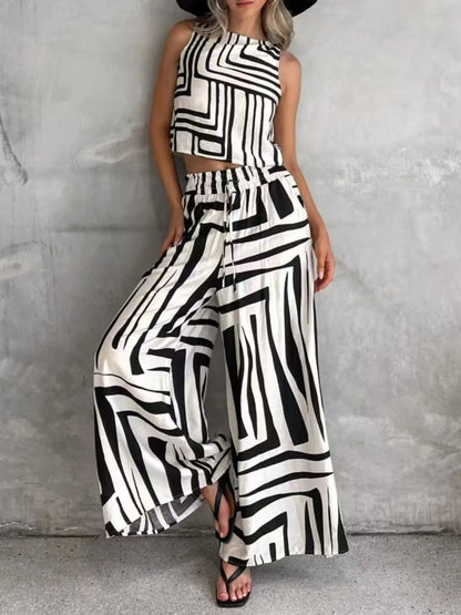 Rosalie Geometric Print Co-ord Set - White, back view on model - Be Juliet