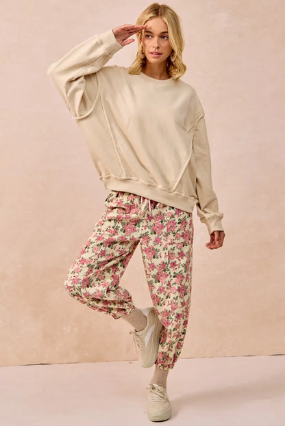 Floral Printed Twill Drawstring Pants - Be Juliet