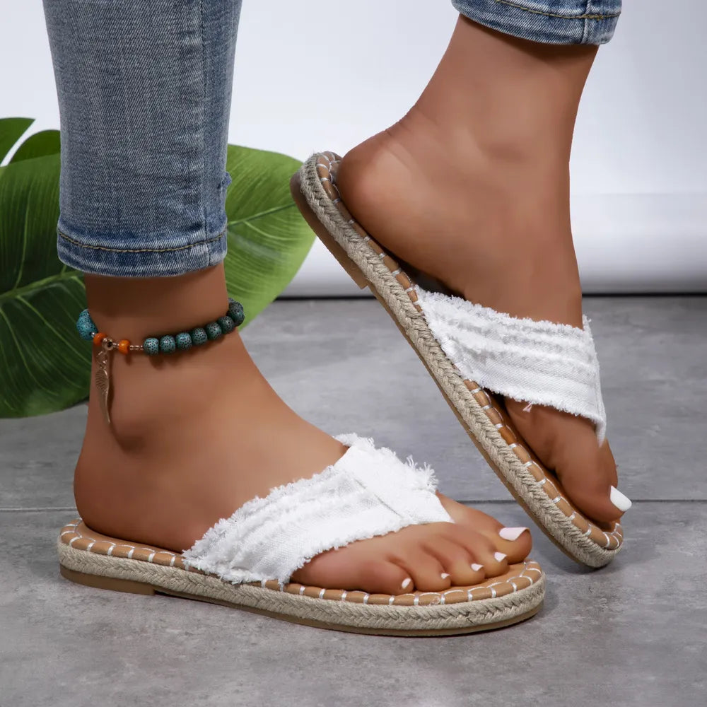 Camille Raw Hem Canvas Sandals - Be Juliet