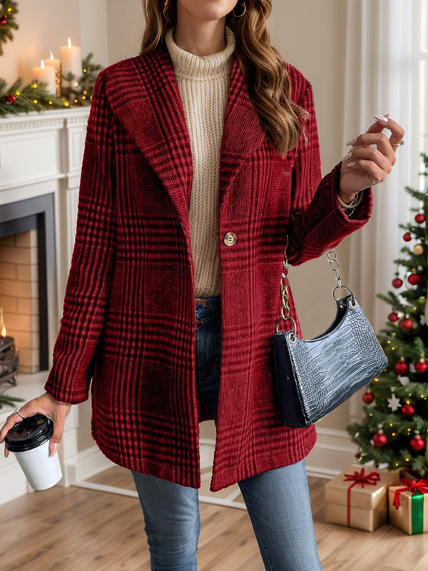 Jenny Plaid Collared Neck Long Sleeve Jacket