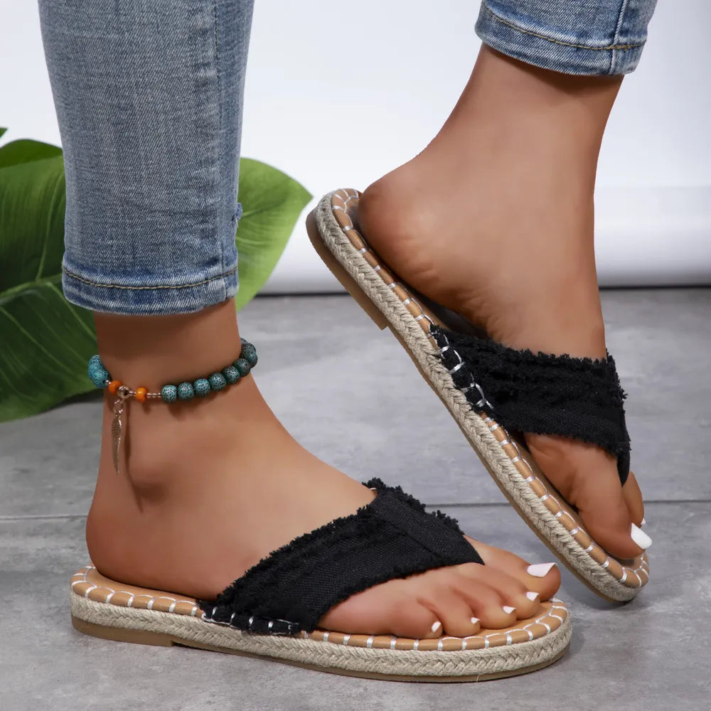 Camille Raw Hem Canvas Sandals - Be Juliet