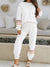Striped Trim Round Neck Top and Pants Set - White, front view on model - Be Juliet