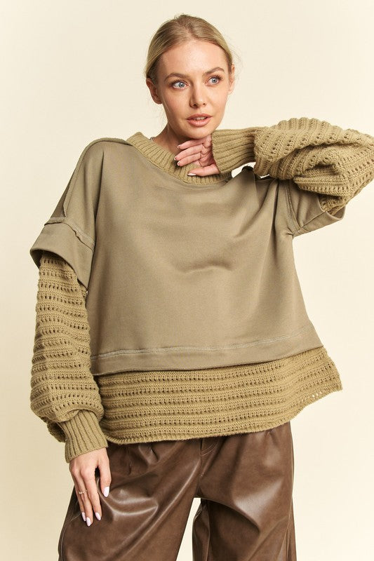 Davi & Dani Faux Layered Round Neck Sweater - Be Juliet