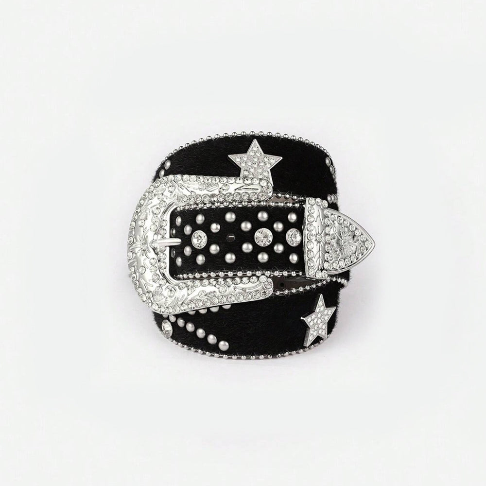 PU Leather Inlaid Rhinestone Belt - Be Juliet