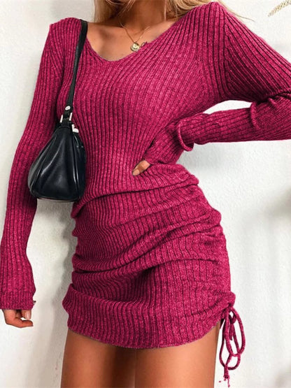 Elara Ribbed Knit Drawstring Bodycon Sweater Dress — Plus Size - Be Juliet