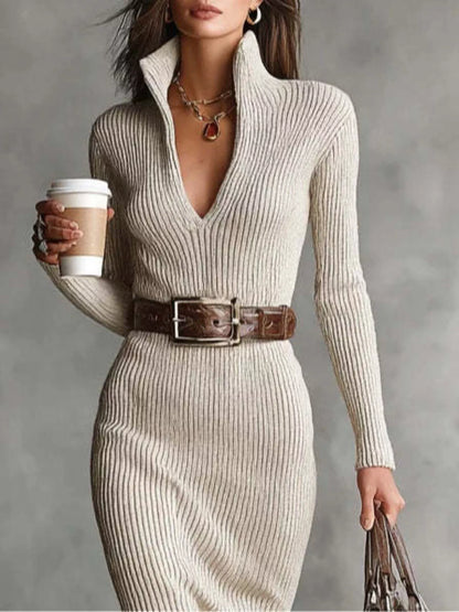 Margot Ribbed Knit Turtleneck Sweater Dress — Plus Size - Be Juliet