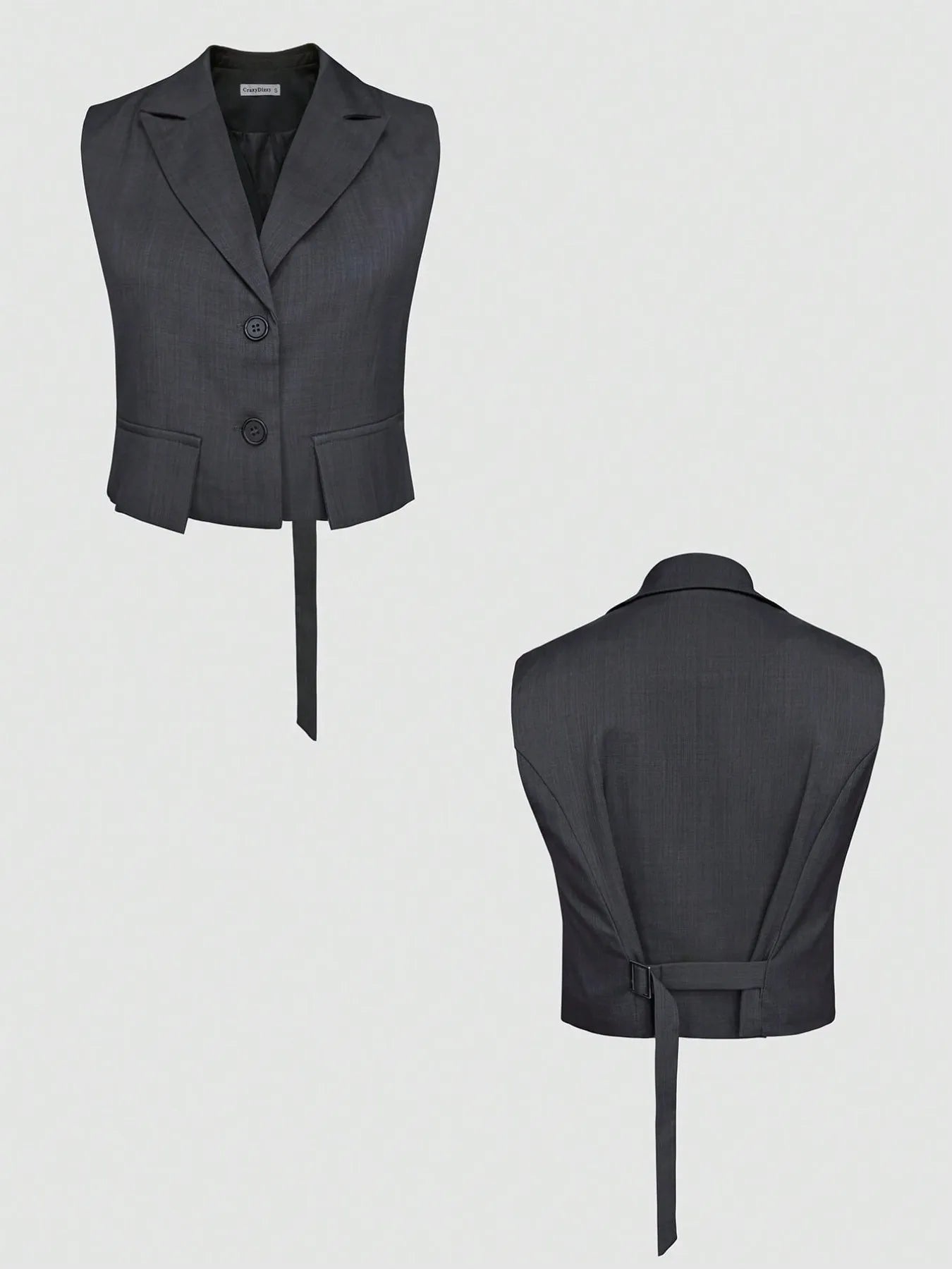 Isla Button-Up Sleeveless Top & Pants Set - Dark Gray, close-up detail - Be Juliet