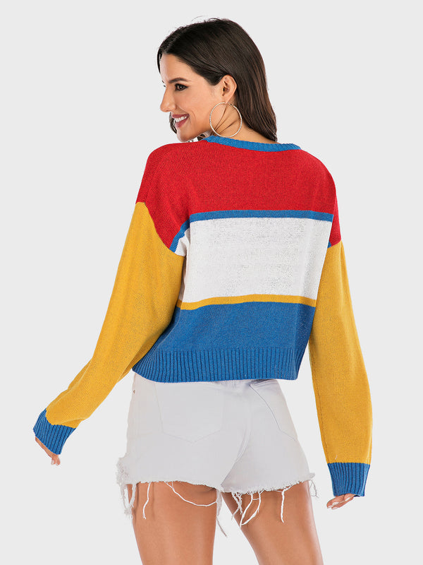 Perfee OKAY Contrast Long Sleeve Sweater