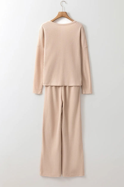 Long Sleeve Top and Drawstring Pants Lounge Set - Be Juliet