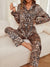 Leopard Button Up Long Sleeve Top and Pants Lounge Set - Leopard, front view on model - Be Juliet