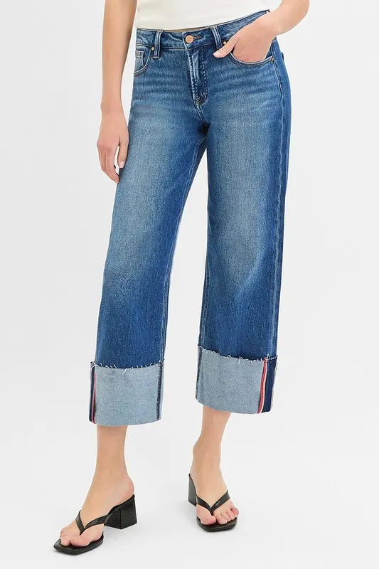 RISEN Tummy Control Mid-Rise Crop Wide Cuffed Jeans – Plus Size - Be Juliet