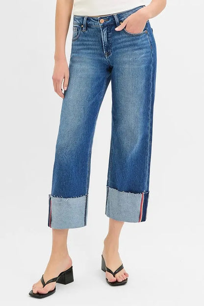 RISEN Tummy Control Mid-Rise Crop Wide Cuffed Jeans – Plus Size - Be Juliet