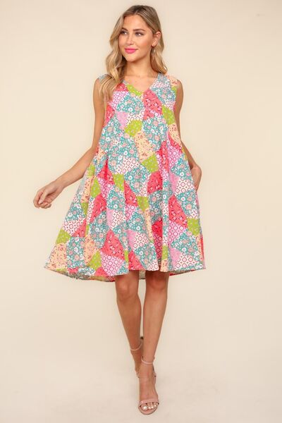 Haptics Full Size Babydoll Floral Patchwork Dress with Side Pockets - Be Juliet