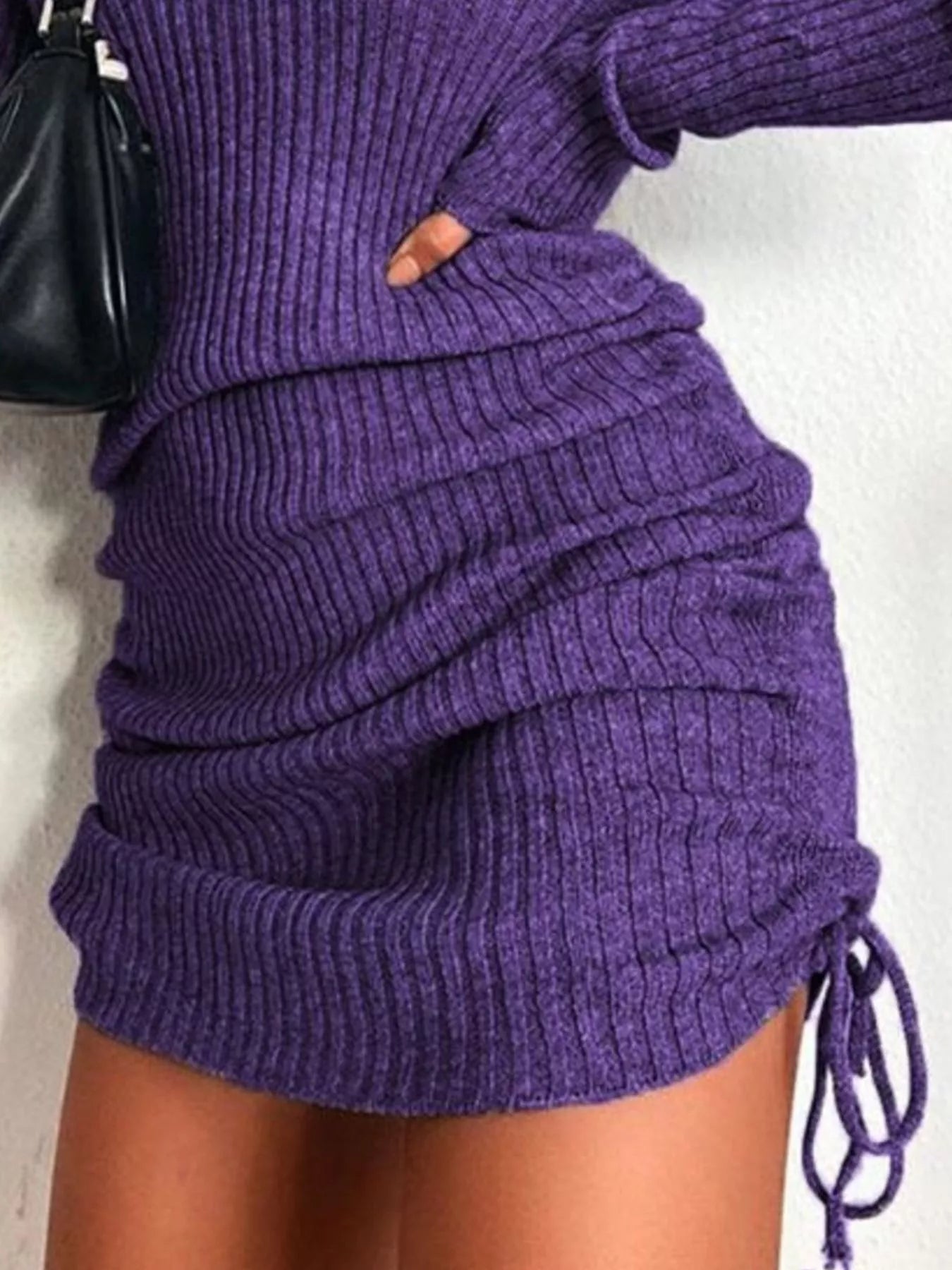 Elara Ribbed Knit Drawstring Bodycon Sweater Dress — Plus Size - Be Juliet