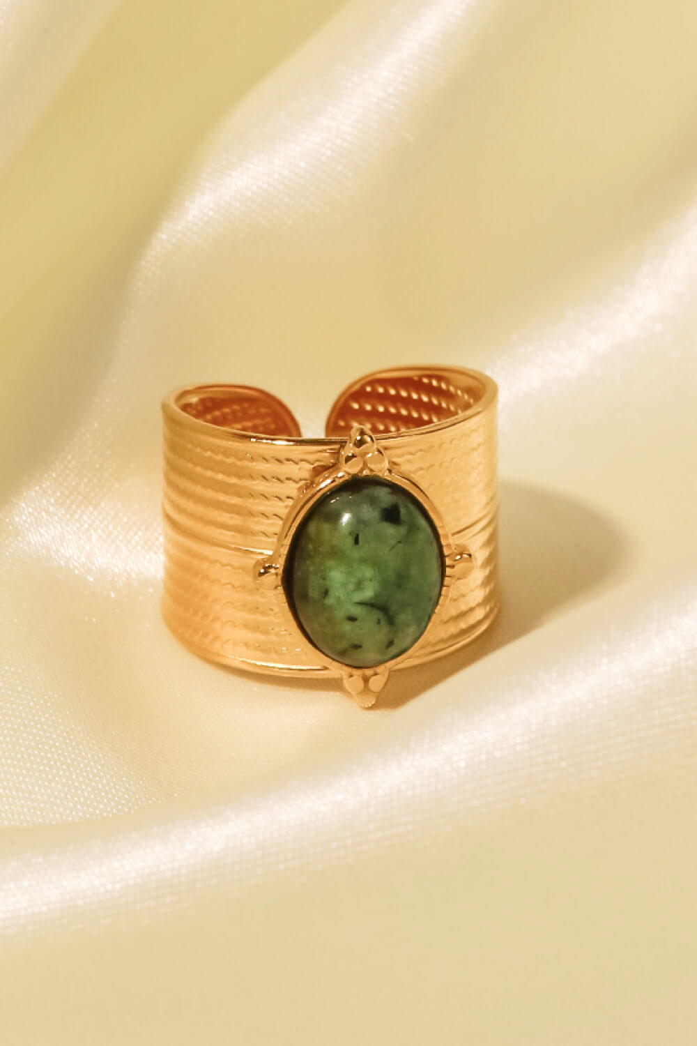 18K Gold-Plated Wide Open Ring - Sage, side view on finger - Be Juliet
