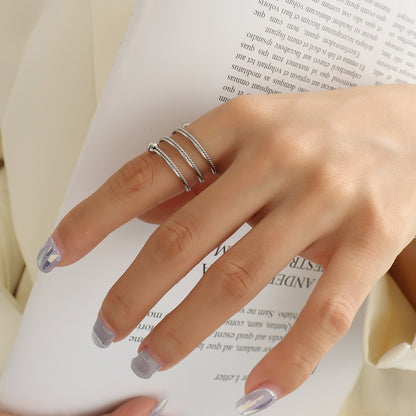 Titanium Steel Wrap Ring - Silver, front view on finger - Be Juliet