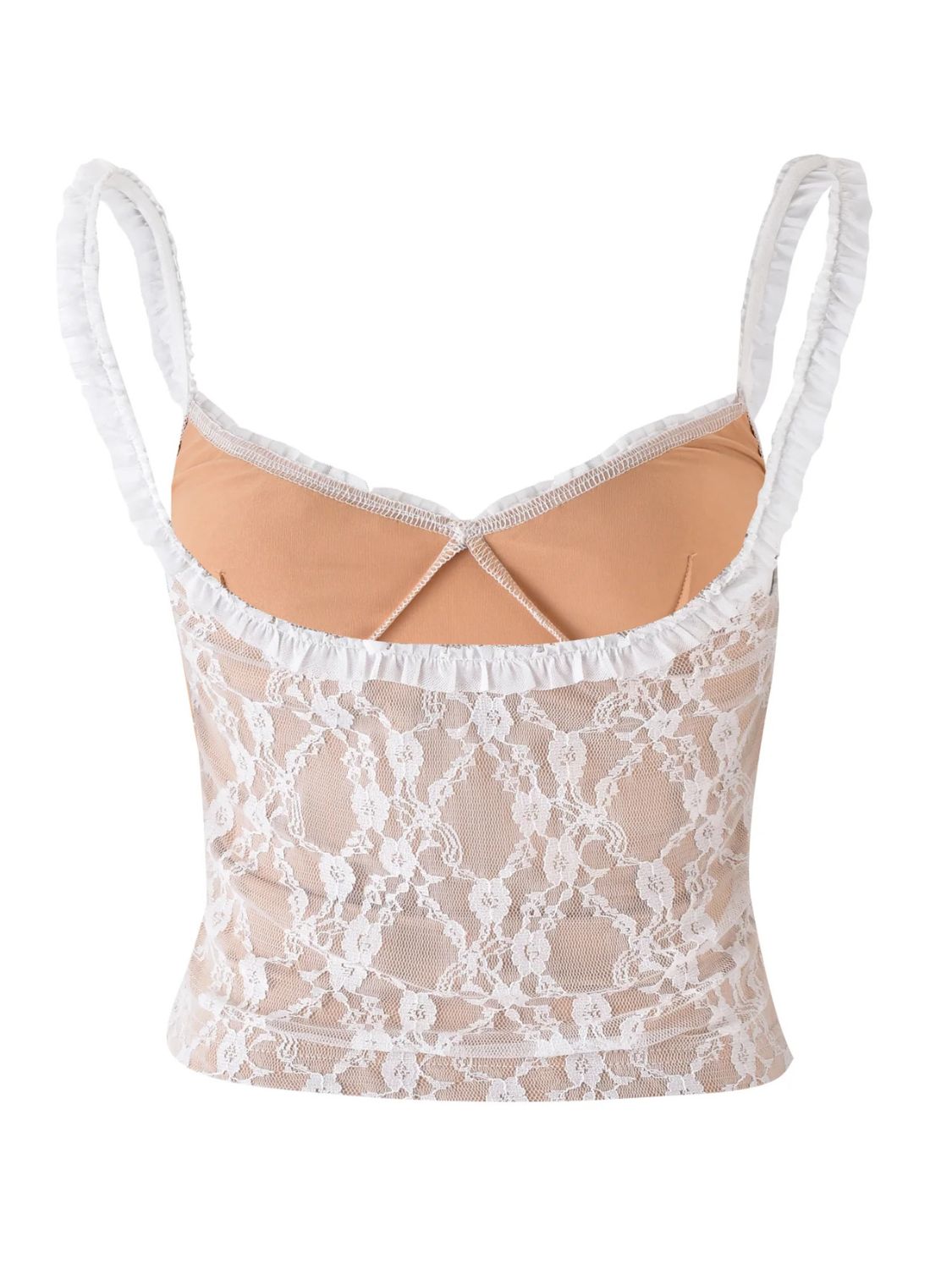 Frill Bow Lace Cami - Tan, flat lay front view - Be Juliet