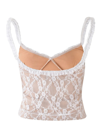 Frill Bow Lace Cami - Tan, flat lay front view - Be Juliet