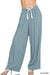 Zenana Linen Drawstring Pants - BLUE GREY, full-length side view - Be Juliet
