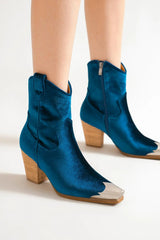 Beast Fashion Velvet Block Heel Boots