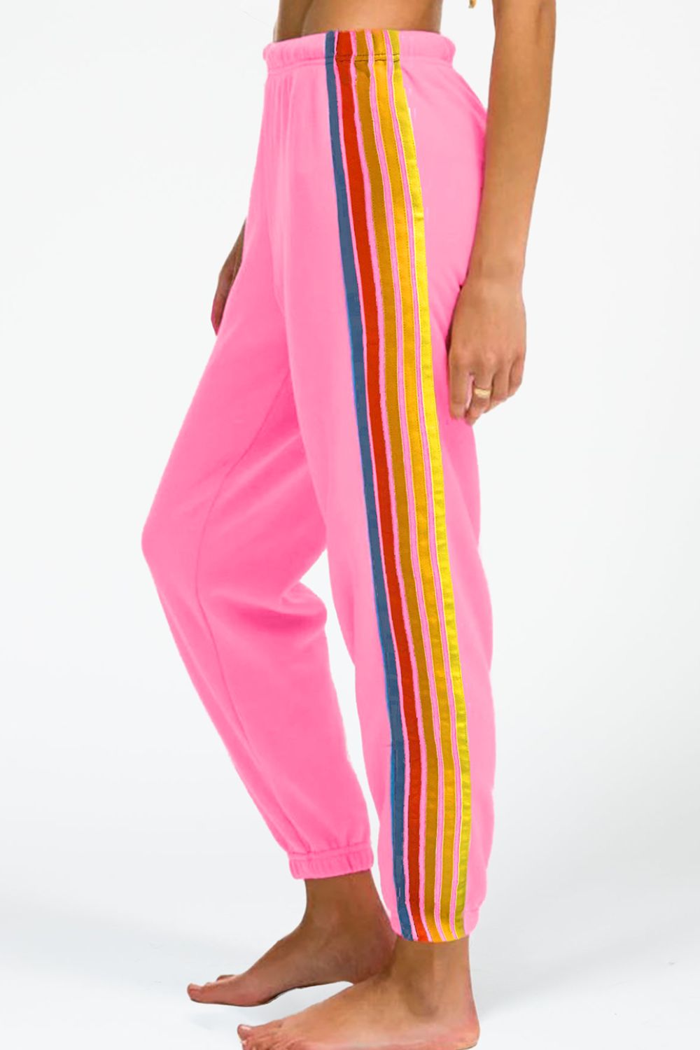 Contrast Striped Elastic Waist Active Pants - Be Juliet