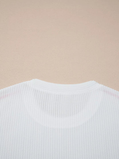 USA Graphic Half Sleeve Loose Ribbed Top - White, flat lay front view - Be Juliet
