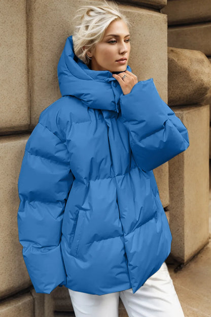 Pocketed Zip Up Hooded Puffer Jacket - Be Juliet