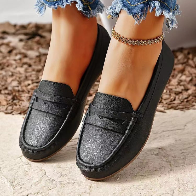 PU Leather Round Toe Flat Slip-Ons - Be Juliet