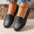 PU Leather Round Toe Flat Slip-Ons - Black, front view on model - Be Juliet